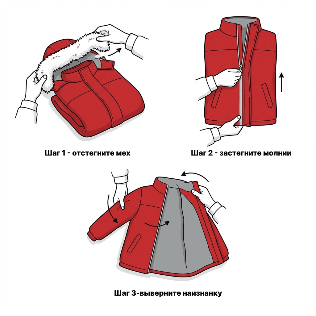 Подготовка пуховика перед загрузкой
